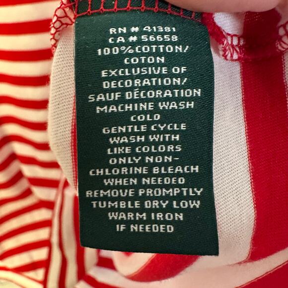Lauren Ralph Lauren T-shirt red white stripes lace embroidered initials plus Sz - Picture 7 of 10